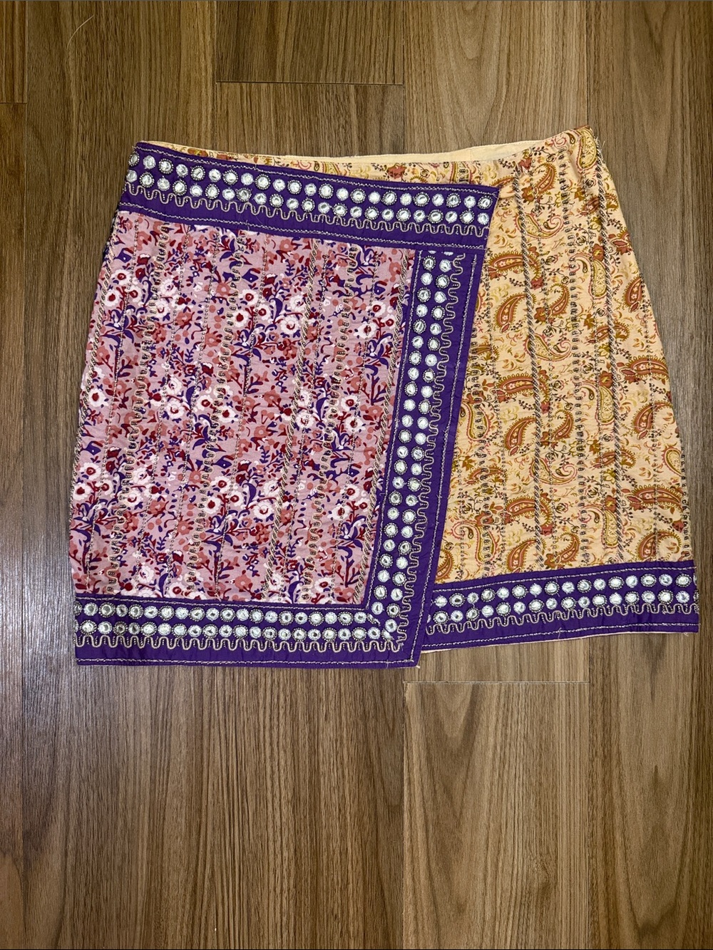Zara Floral Patchwork Wrap Skirt - Purple & Peach